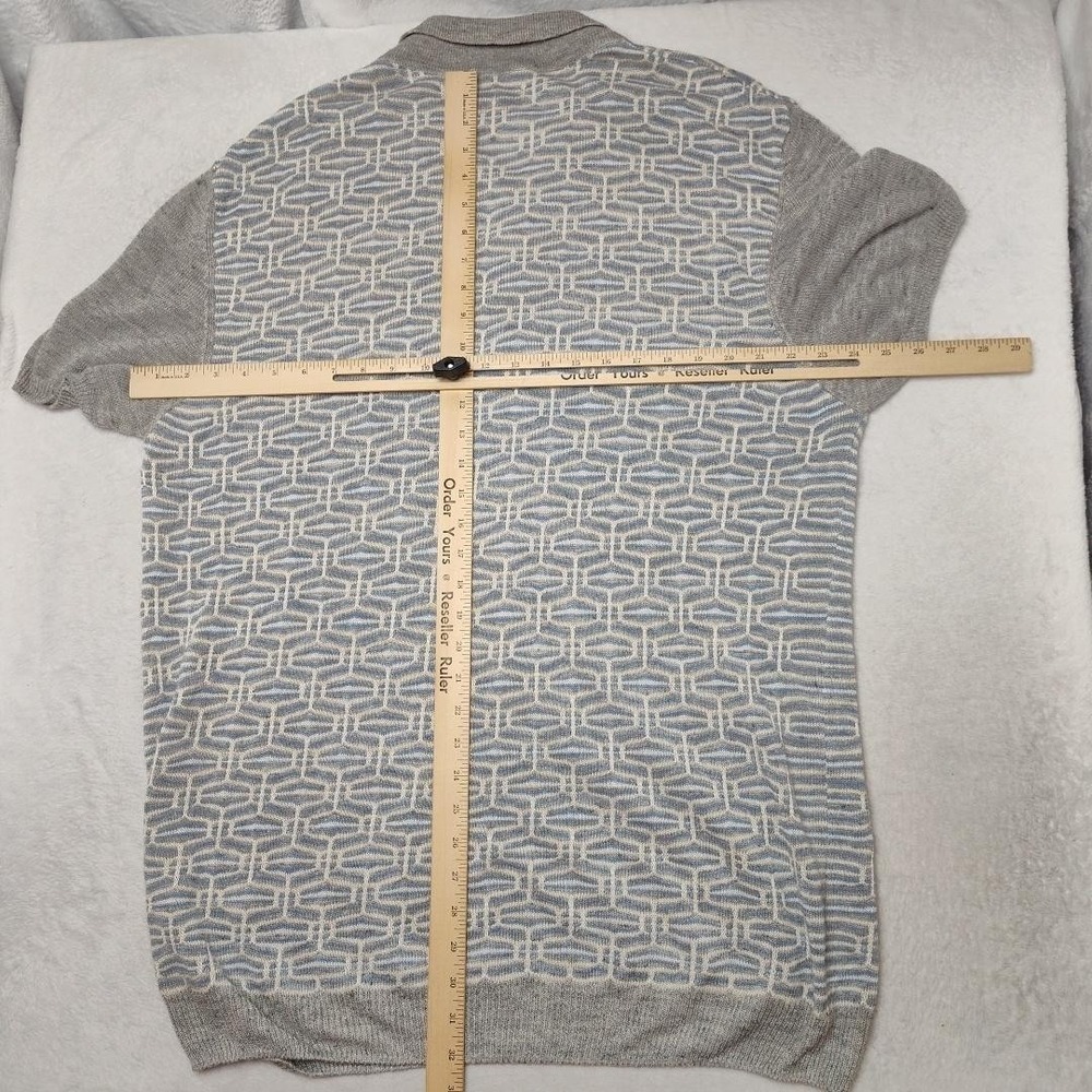 Hickey Freeman Sweater Mens 2XL Gray Collared Polo Linen Silk Pullover Work Knit - Picture 8 of 10